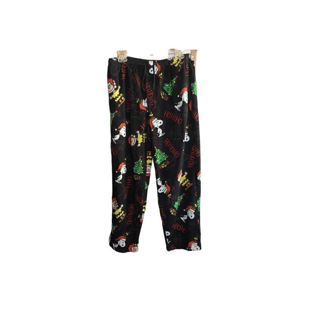 Peanuts snoopy, men’s black lounge sleep pajama Christmas pants S/M